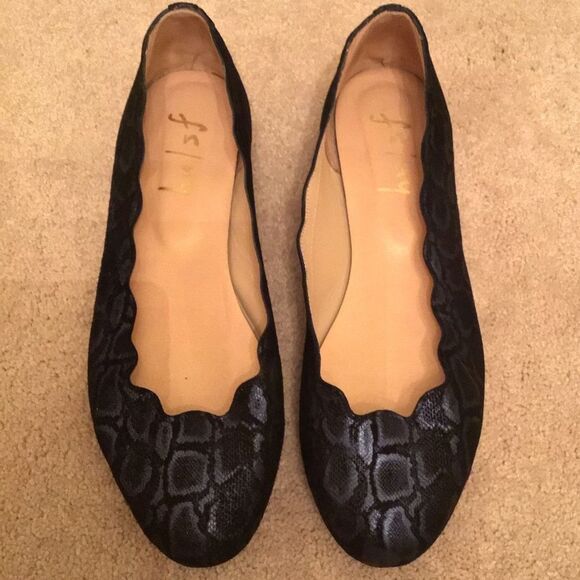 Rare French Sole FS/NY Navy Blue Shiny Scalloped Ballerina Flats - Picture 4 of 7